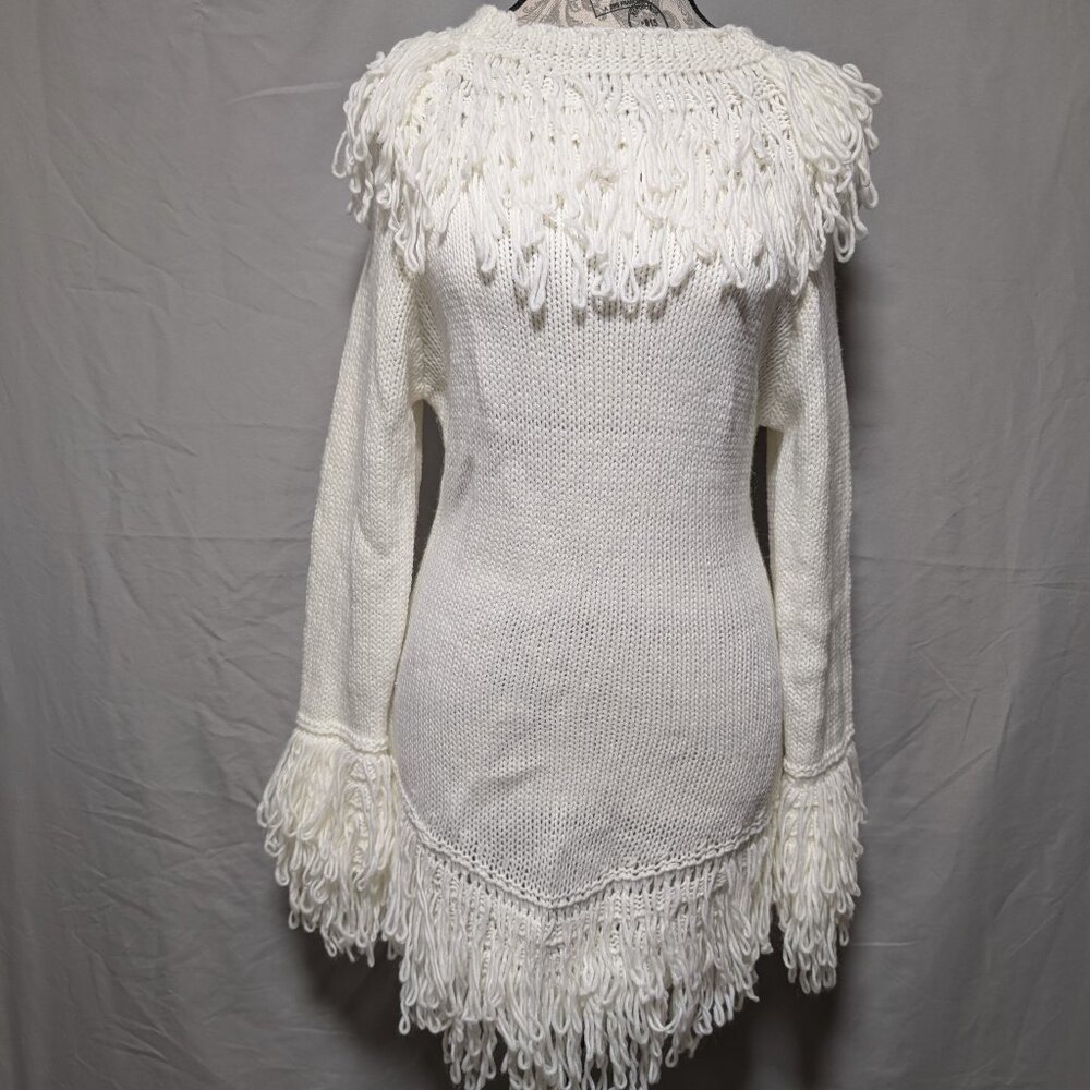 New White Fringe Loop Knit Sweater Tunic Pullover Festival Winter‎ Women's Large